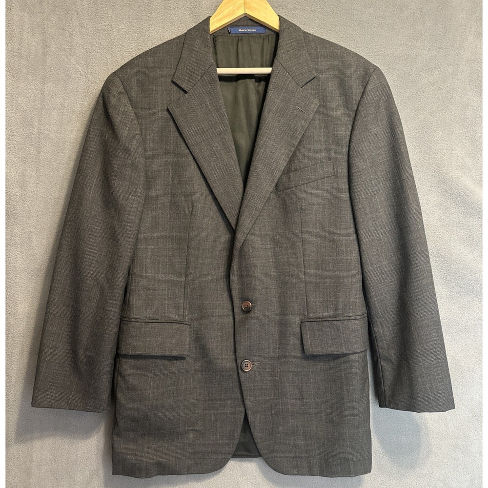 Chaps By Ralph Lauren Glen Plaid Sport Coat 100% Wool Men 42S Gray Heritage Prep